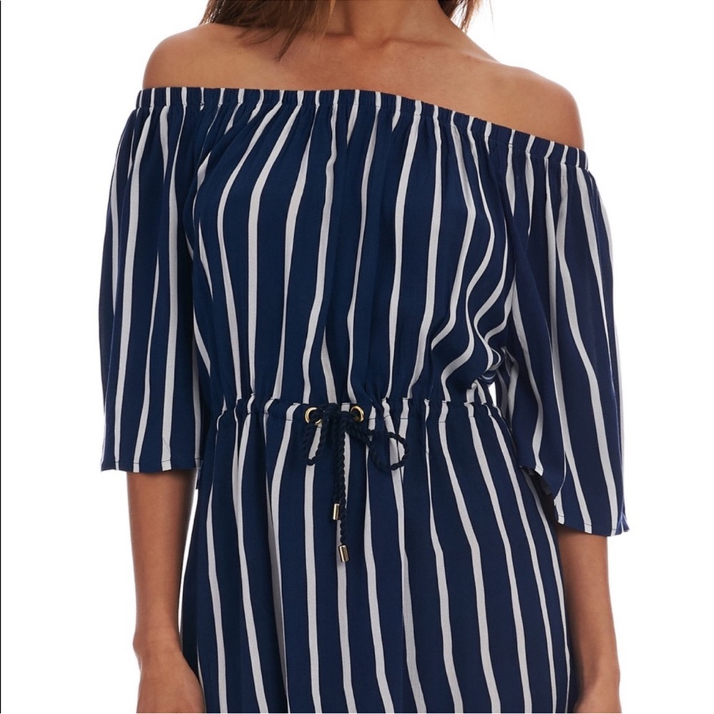 La Blanca Navy Striped Off The Shoulder Coverup NWT Size XS